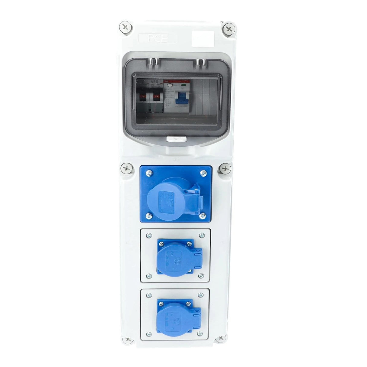 Distributeur d'énergie mobile CEE 32A 230V vers CEE/Schuko 16A 230V avec disjoncteur différentiel