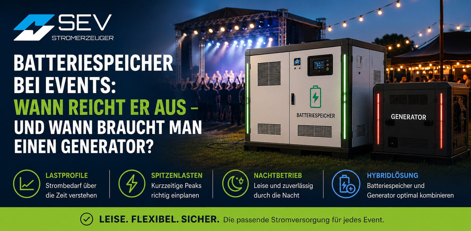 Wann reicht ein Batteriespeicher bei Events aus – und wann braucht man zusätzlich einen Generator? - SEV