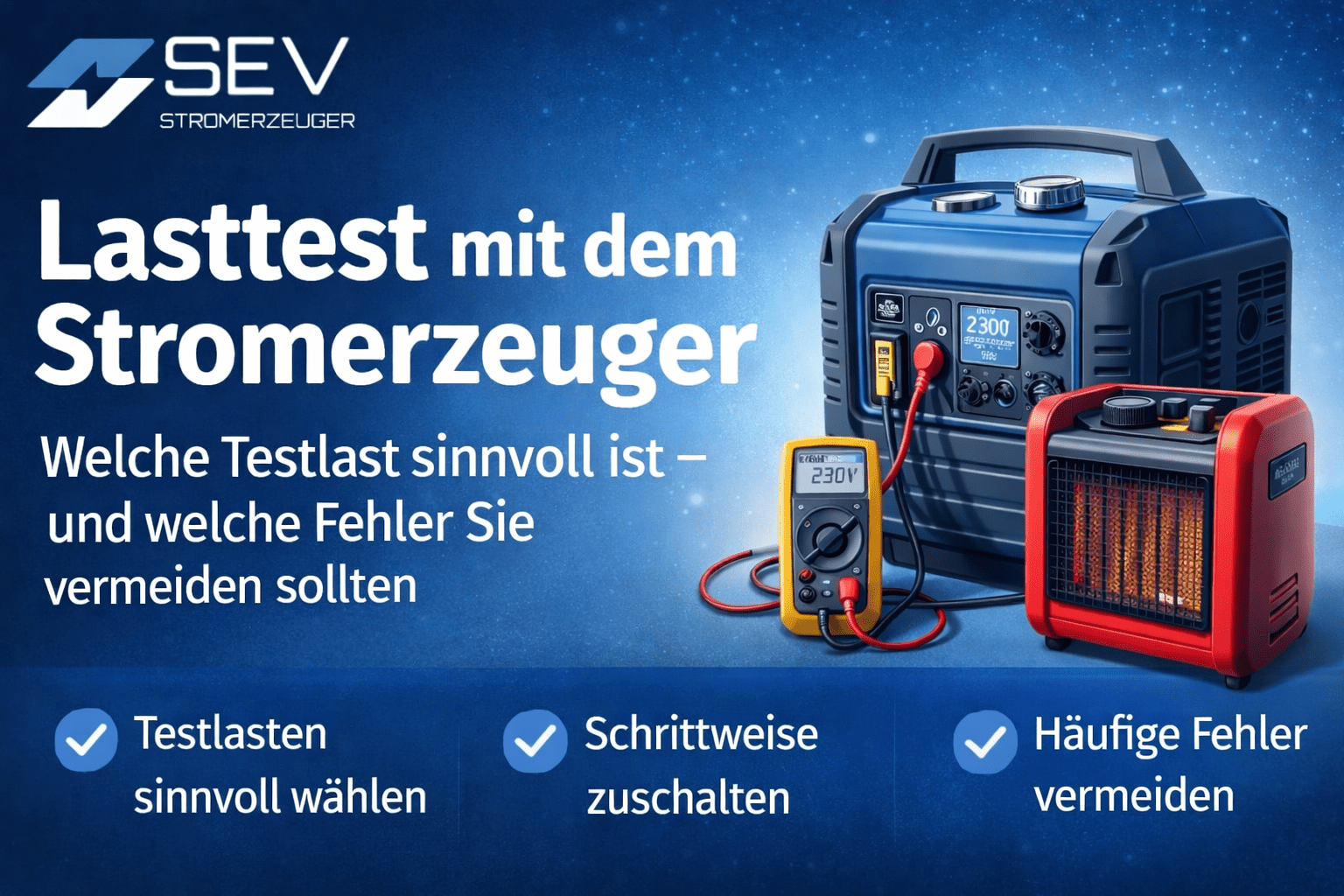 Testlasten für Stromerzeuger richtig wählen: Lasttest ohne Fehler – für Haus, Betrieb, Event & Landwirtschaft - SEV