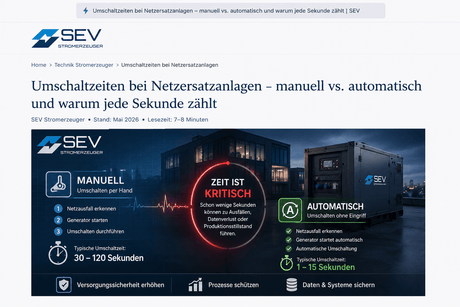 Umschaltzeiten bei Netzersatzanlagen – manuell vs. automatisch - SEV